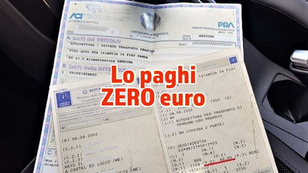 Bollo auto a zero euro